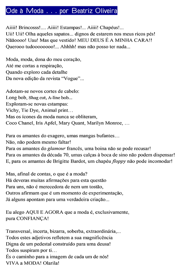 Odes à moda de Álvaro de Campos 12.º B 1920 DS 14