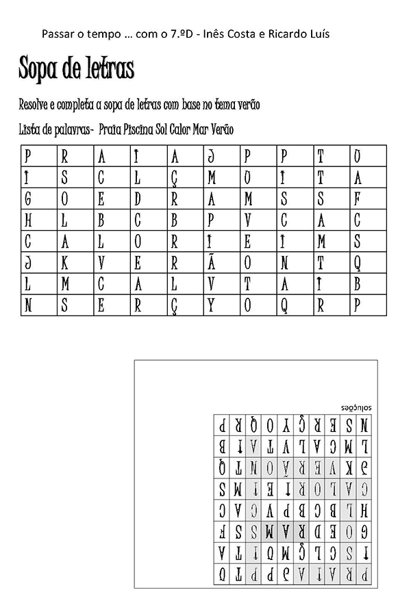 Sopa de letras pasatempos Port 1 Página 1