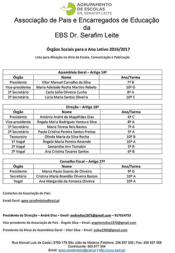 Órgãos Sociais 2016 2017
